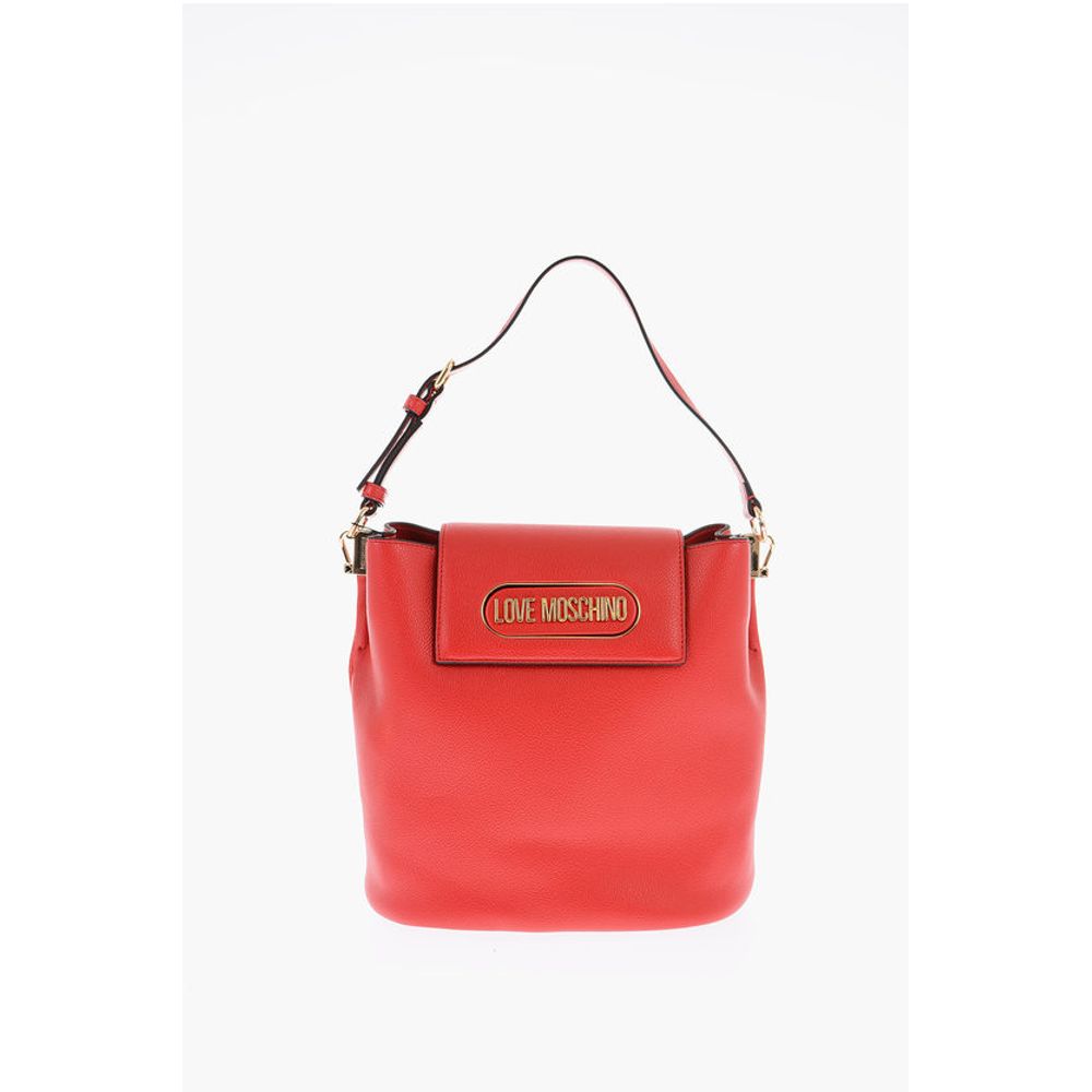 Moschino LOVE Textured Faux Leather Bucket Bag with Magnetic Closure