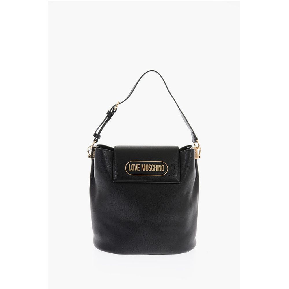 Moschino LOVE Textured Faux Leather Bucket Bag with Embossed Logo