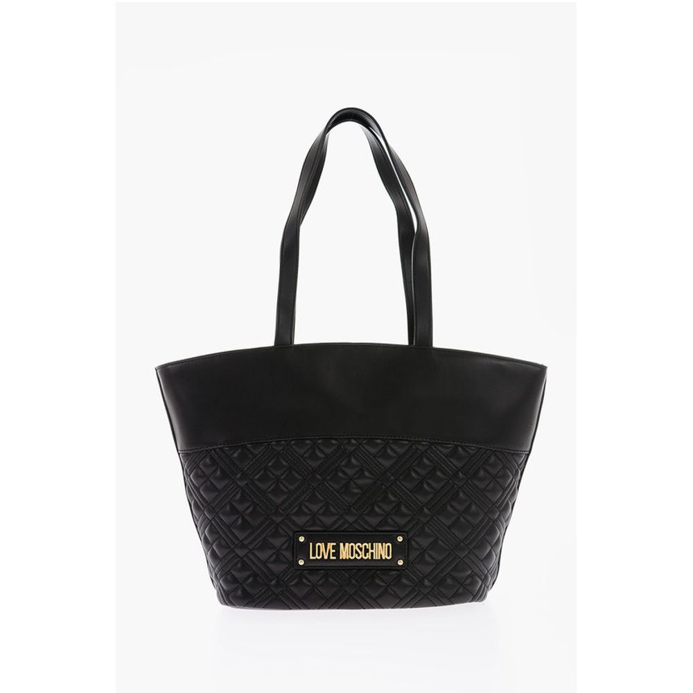 Moschino LOVE Quilted Faux Leather Tote Bag with Embossed Logo