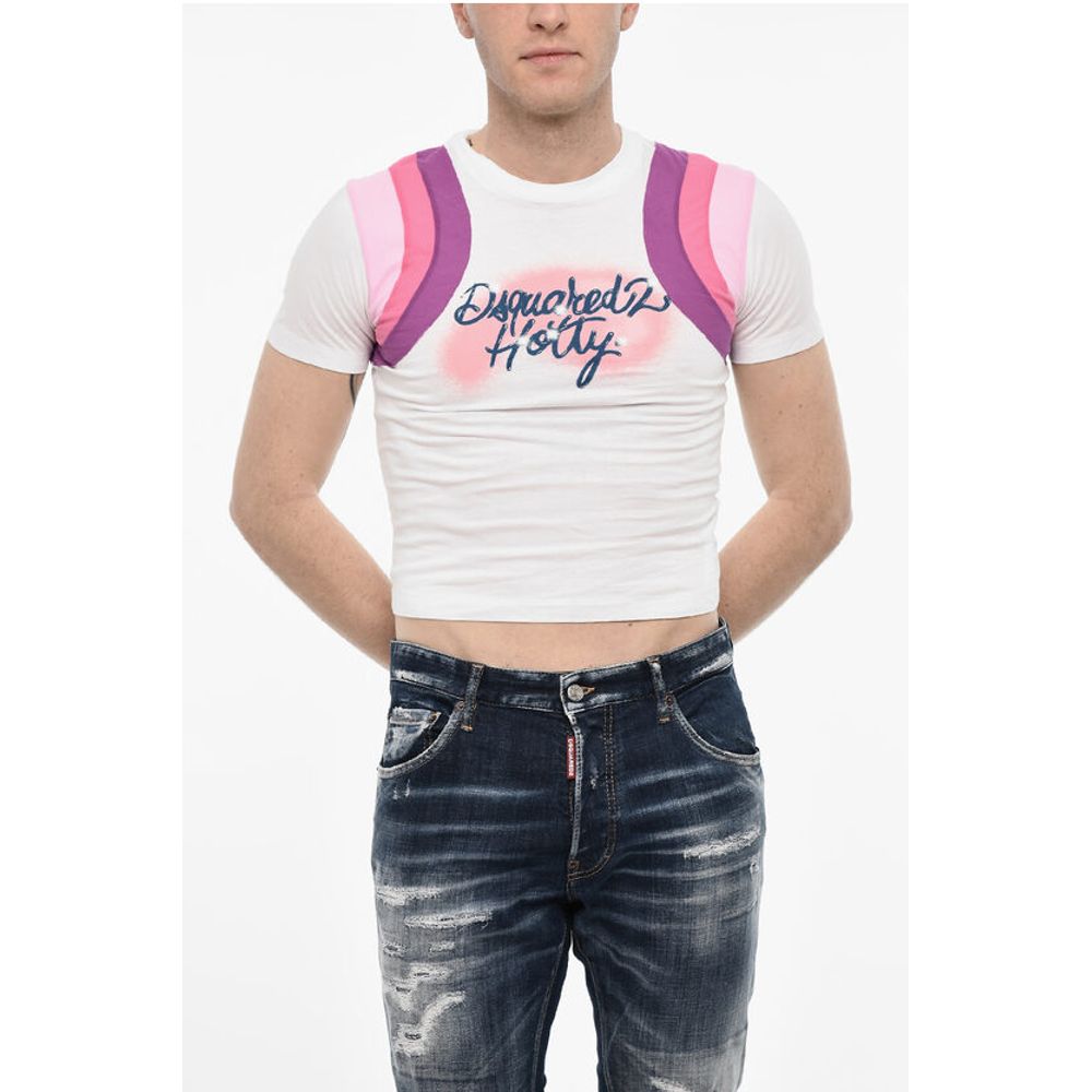 Dsquared² Cropped Crew-neck T-shirt with Contrast Bands