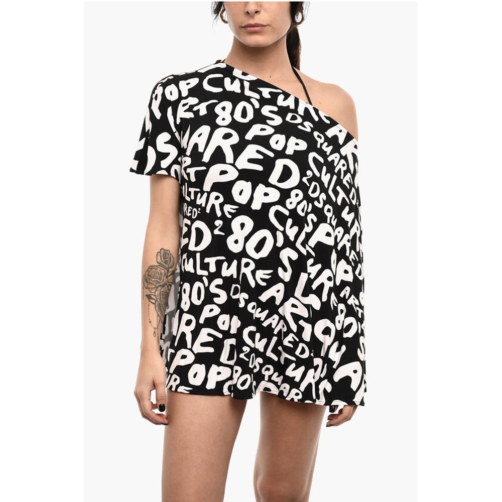 Dsquared² All-Over Logo Two-Tone Mini Beach Cover-up Dress