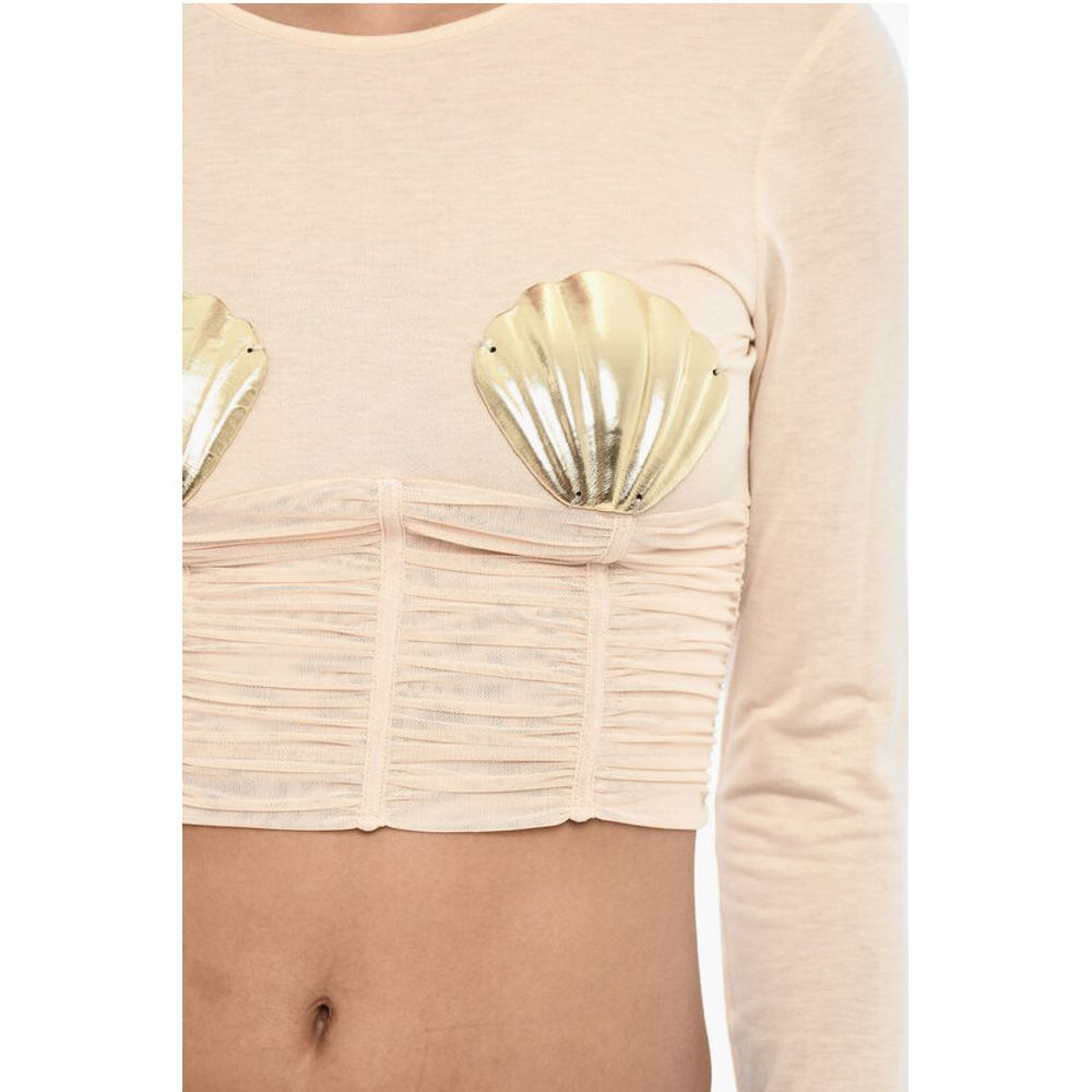 Dsquared² Draped Cropped Top with Embellished Shells - Image 3