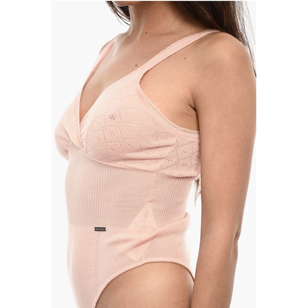 Dsquared² V-Neck Perforated Wool Body With Ribbed Details - Image 3