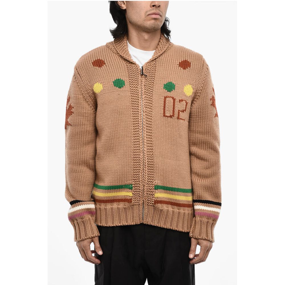 Dsquared² Embroidered Maxi Sweater with Hood and Zip Closure