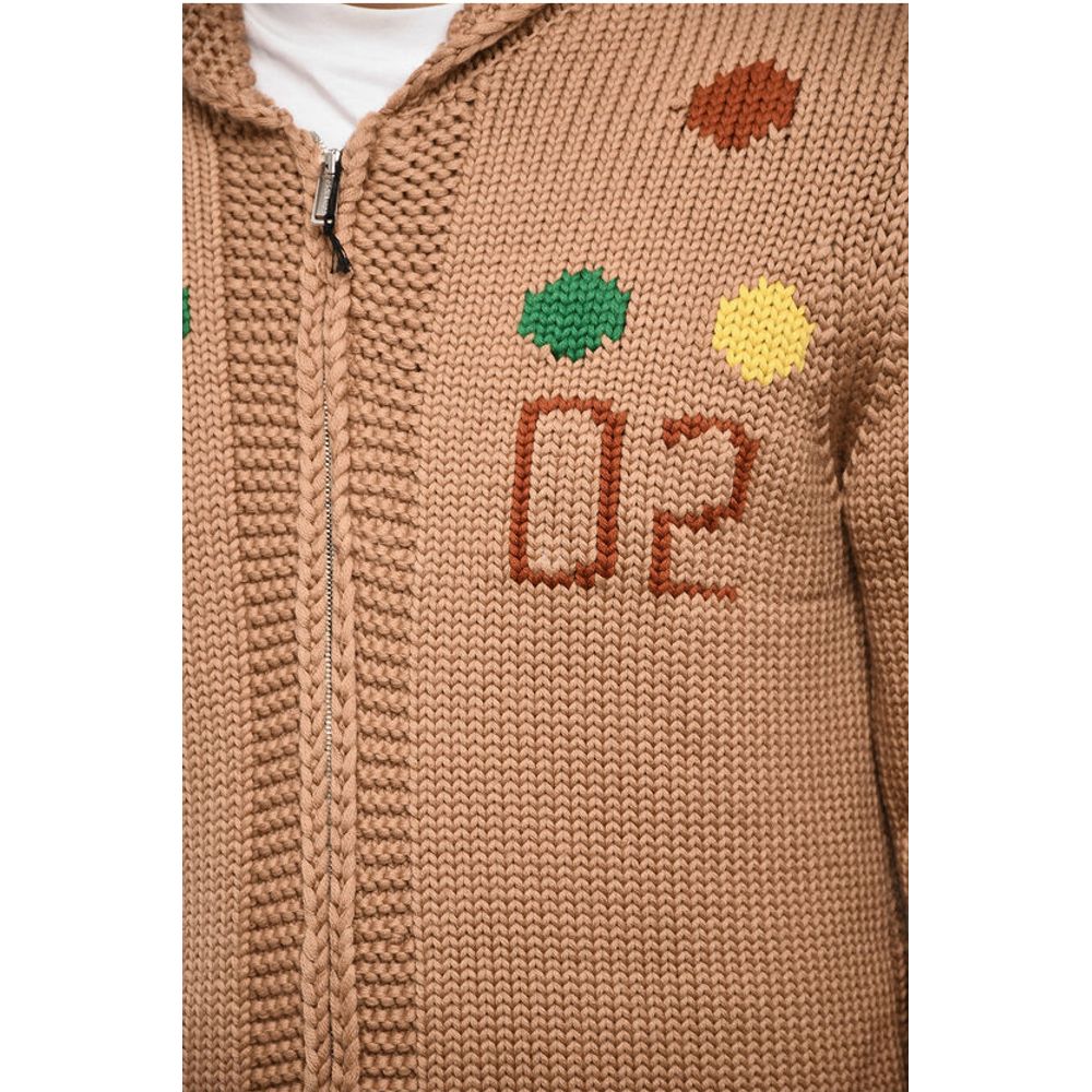 Dsquared² Embroidered Maxi Sweater with Hood and Zip Closure - Image 3