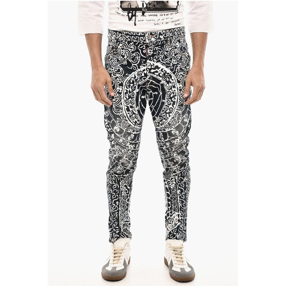Dsquared² Slim Fit High Waisted Jeans With Allover Print 16 cm