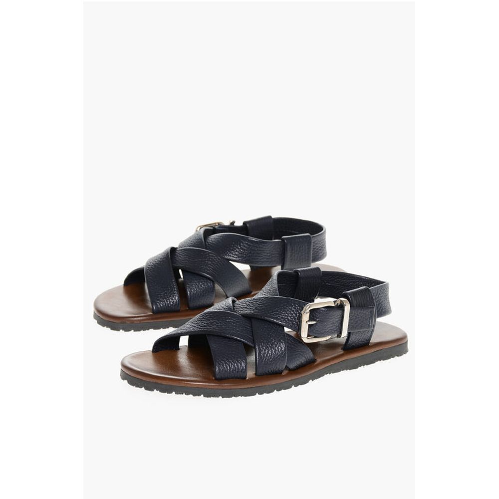 Corneliani Hammered Leather Criss-cross Sandals