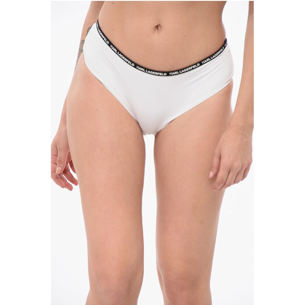 Karl Lagerfeld Solid Color Bikini Bottom with Logoed Contrasting Band