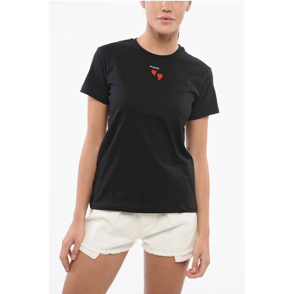 PINKO Cotton Crew-neck TRAPANI T-shirt with Contrasting Hearts