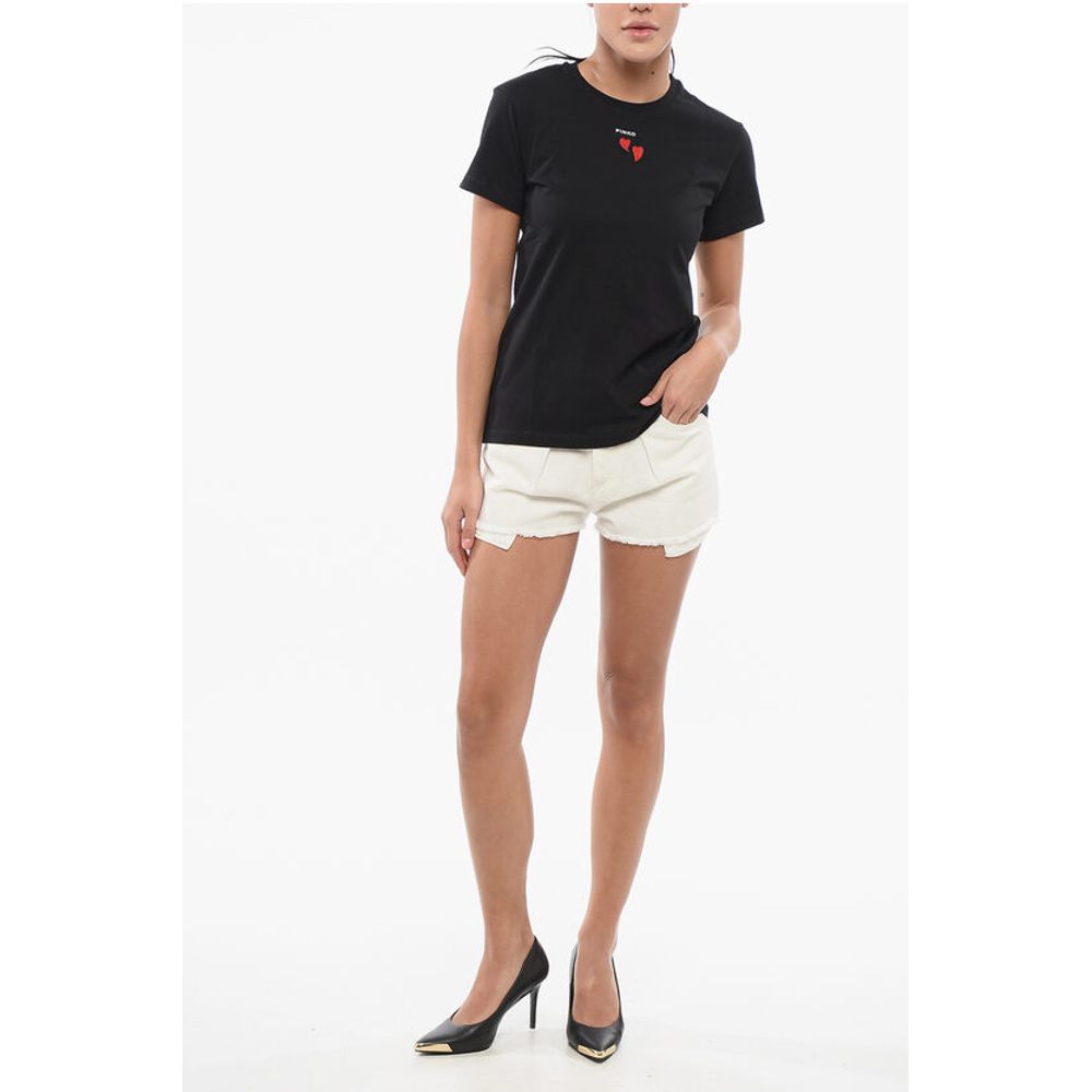 PINKO Cotton Crew-neck TRAPANI T-shirt with Contrasting Hearts - Image 4