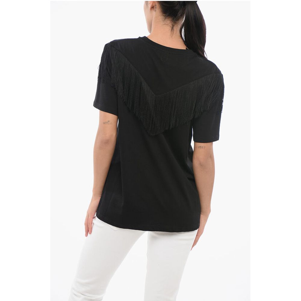PINKO Cotton UNDER WORLD Crew-neck T-shirt with Fringes - Image 2