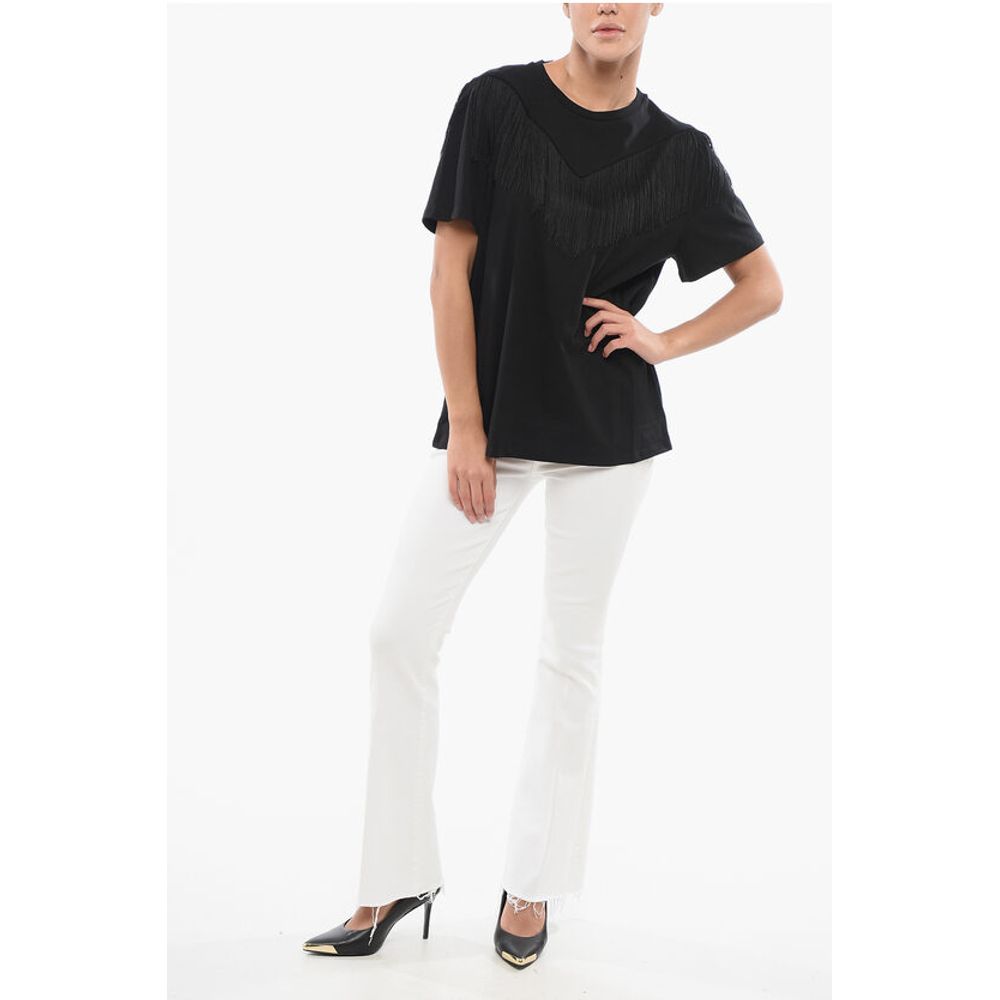 PINKO Cotton UNDER WORLD Crew-neck T-shirt with Fringes - Image 4