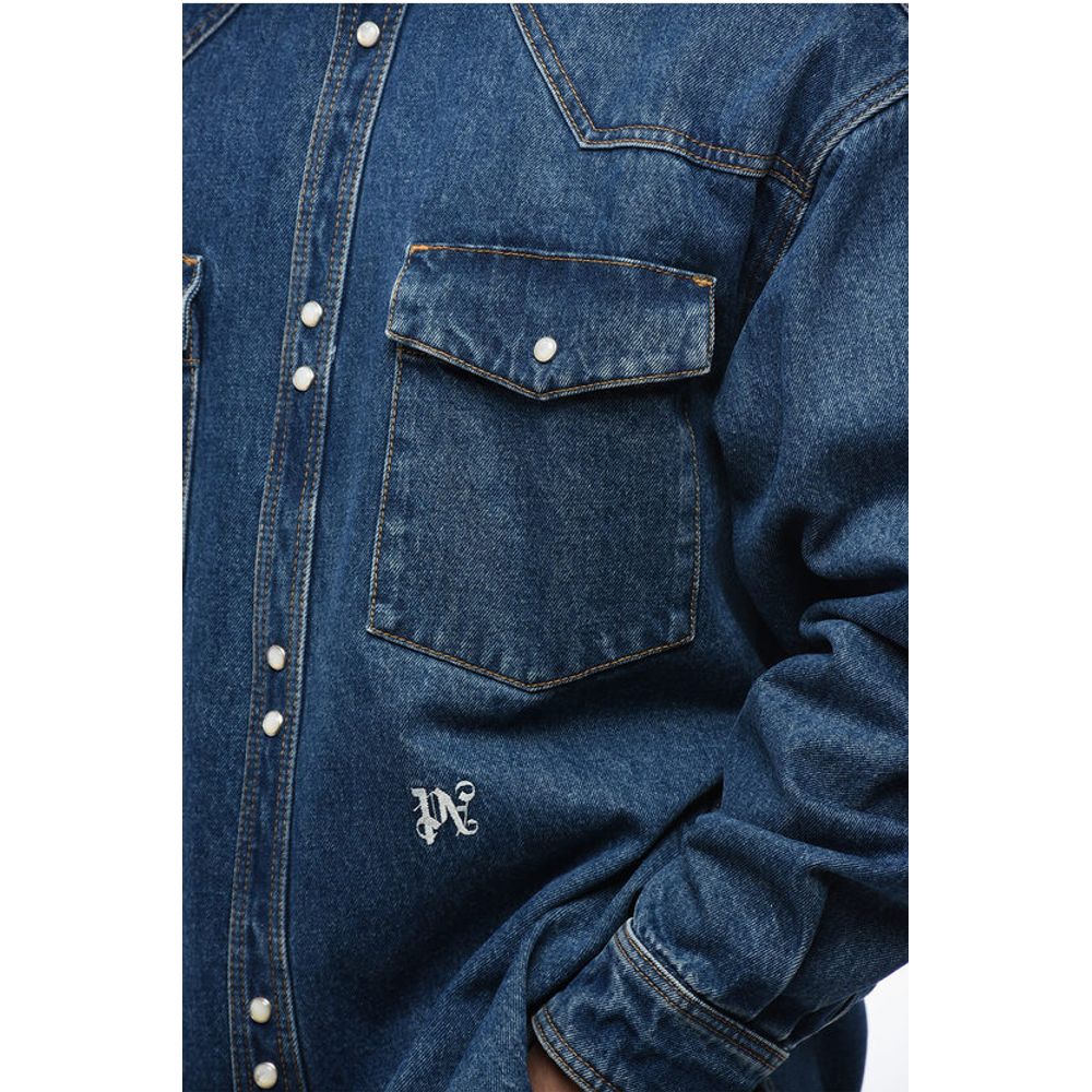 Palm Angels Dark Washed Denim Jacket with Embossed Monogram - Image 3