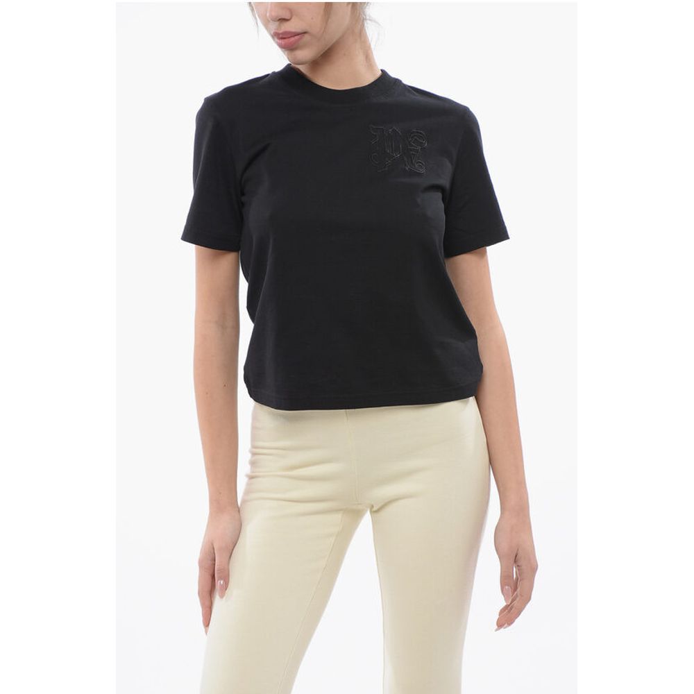 Palm Angels Cropped T-shirt With Embroidered Logo