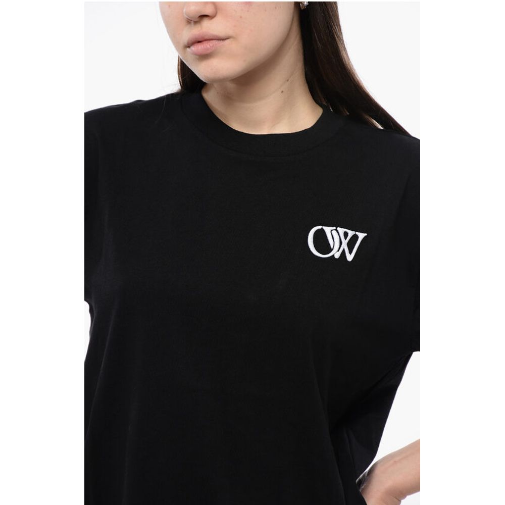 Off-White Cotton Crew-neck T-shirt With Contrast Embroidery - Image 3