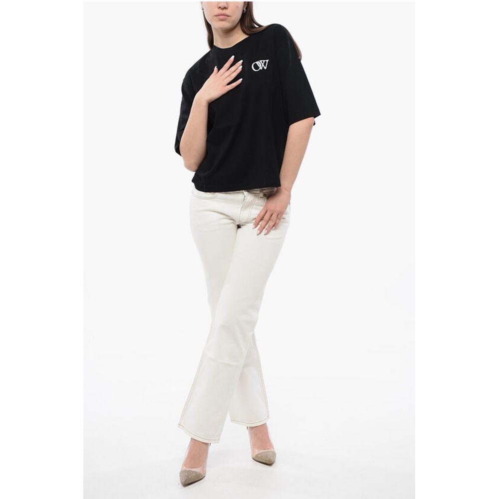 Off-White Cotton Crew-neck T-shirt With Contrast Embroidery - Image 4