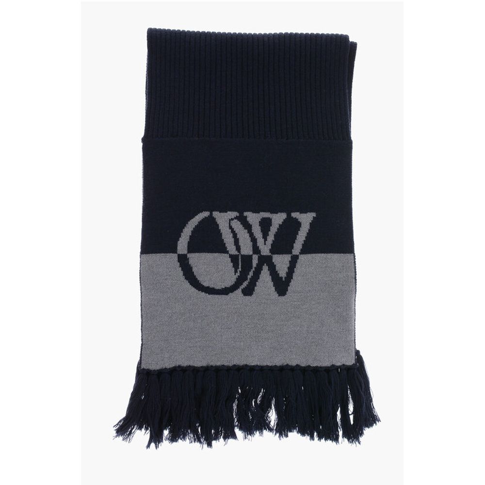 Off-White Two-Tone Virgin Wool Scarf with Fringes - Image 3