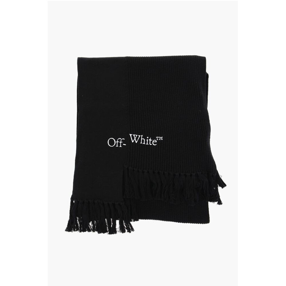 Off-White Asymmetrical Cotton and Cashmere Scarf with Fringes