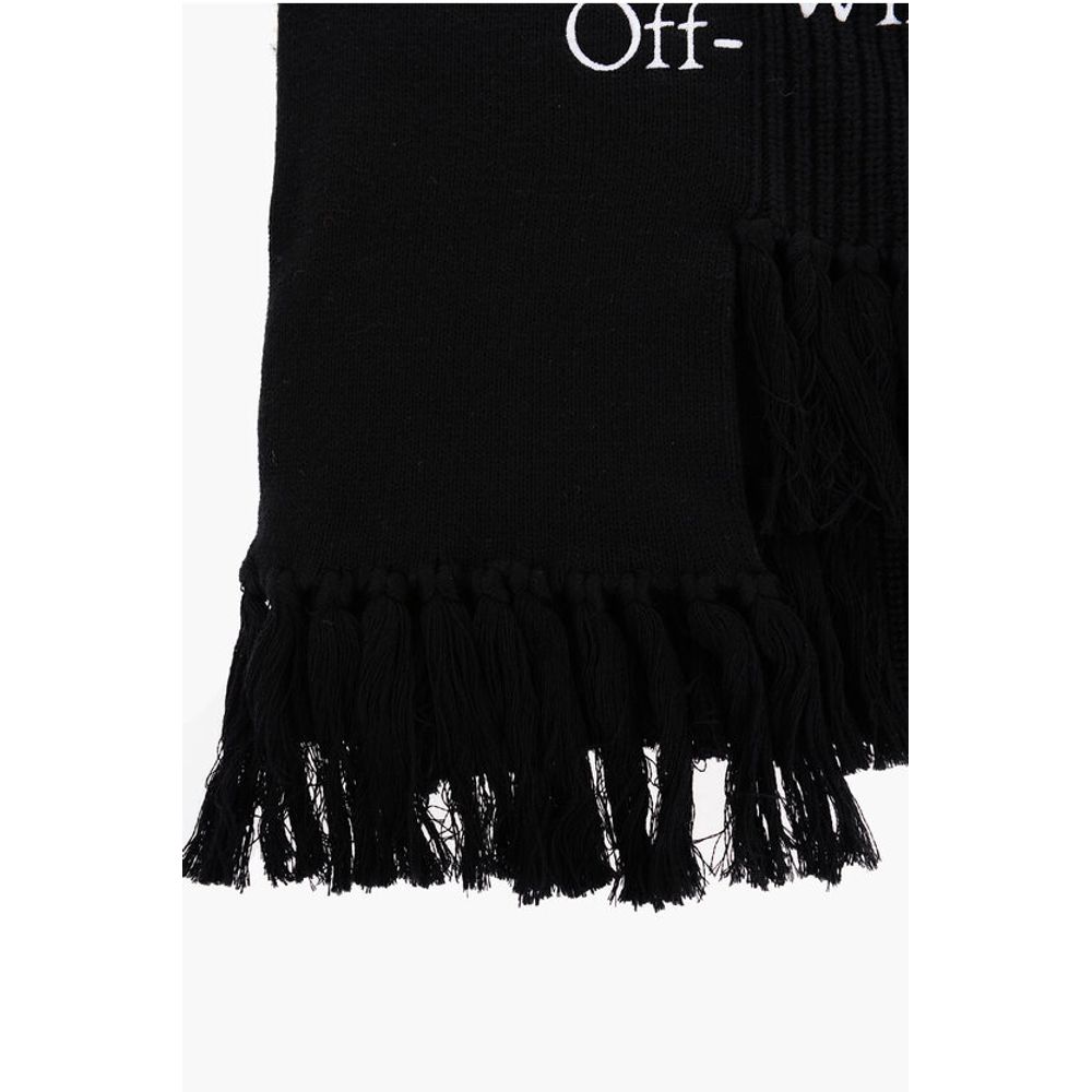 Off-White Asymmetrical Cotton and Cashmere Scarf with Fringes - Image 2