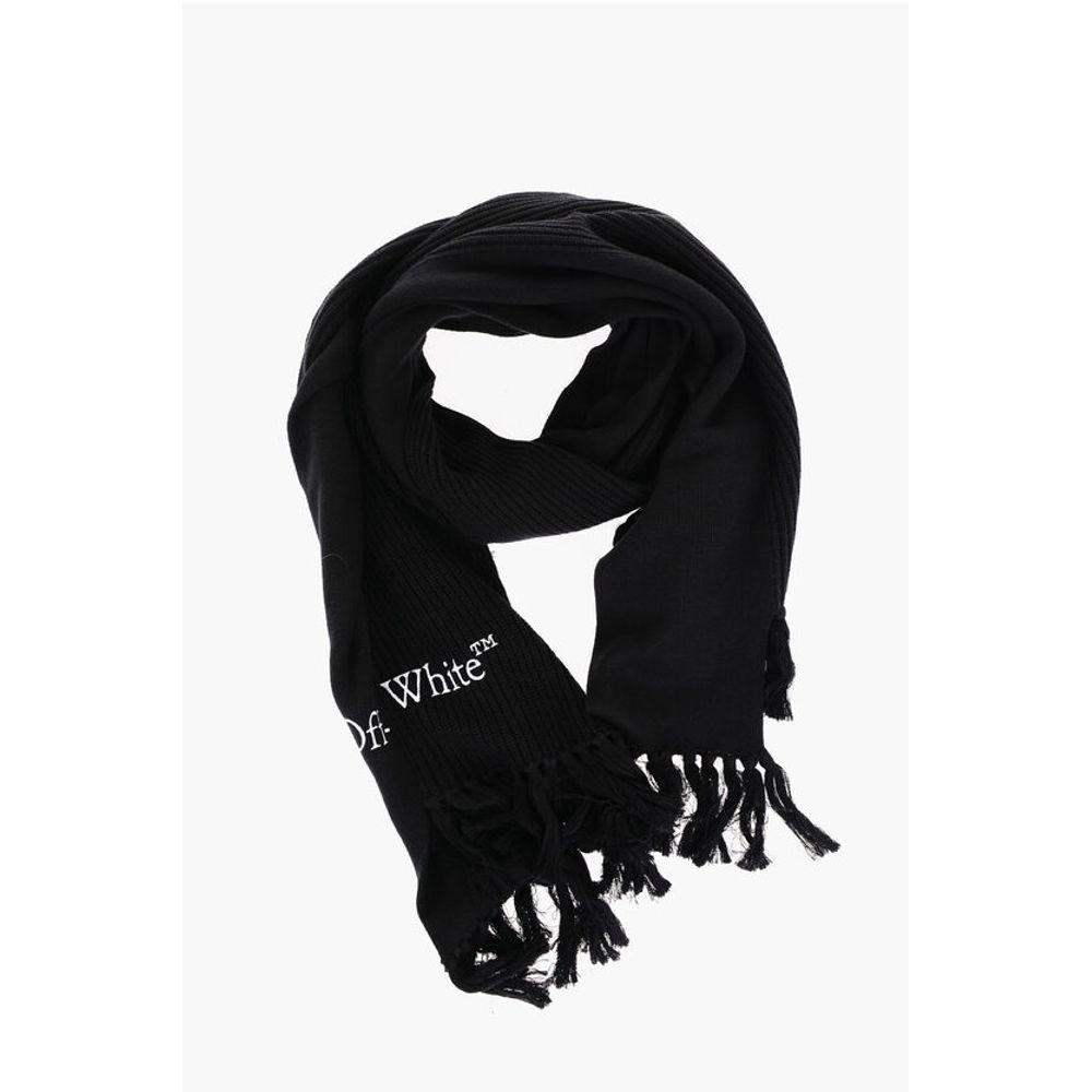 Off-White Asymmetrical Cotton and Cashmere Scarf with Fringes - Image 4