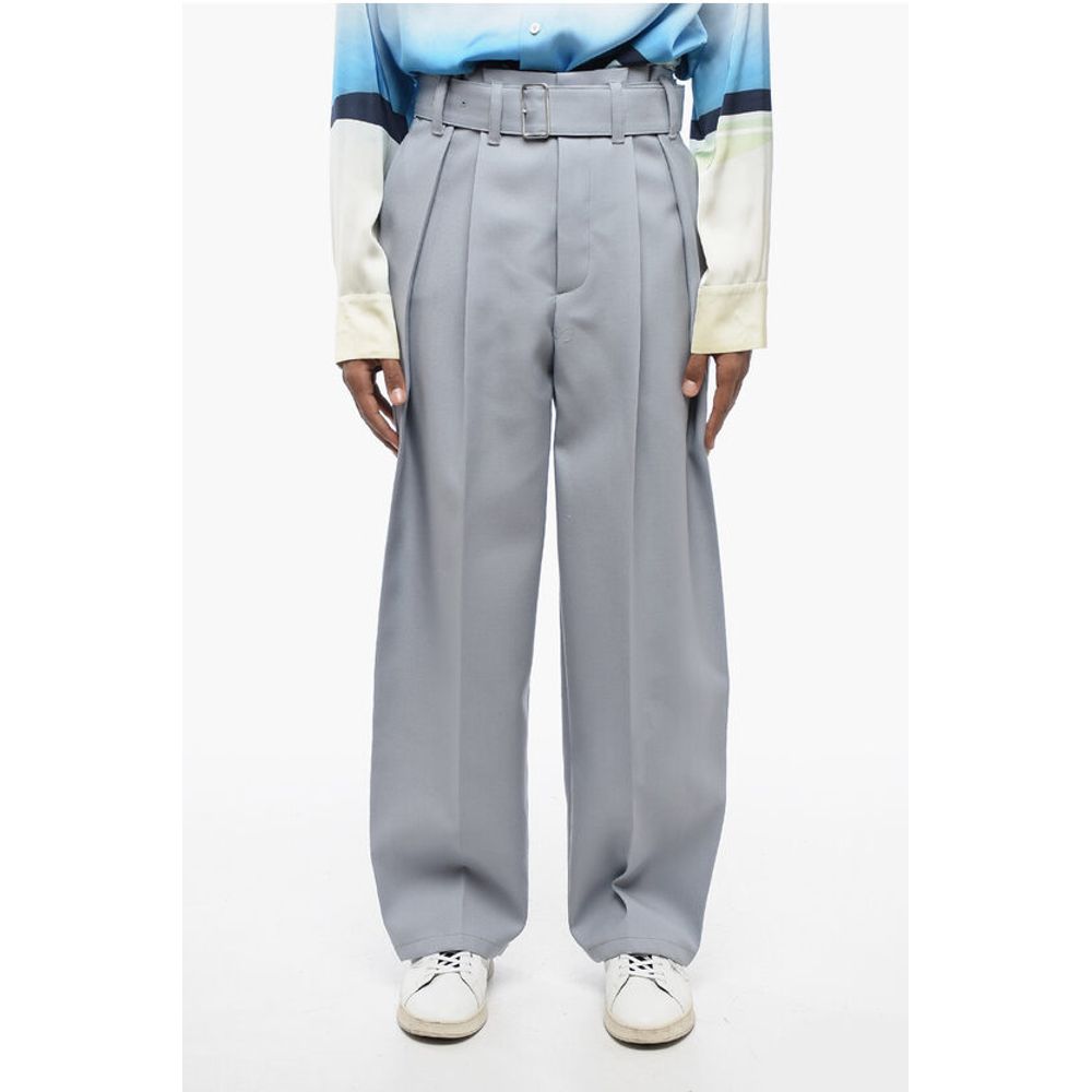 Jil Sander Double-pleated Wool Pants with Belt