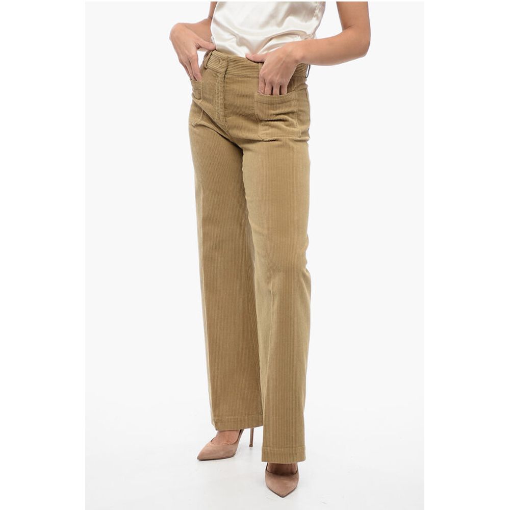 QL2 Corduroy Flared Pants with Patch Pockets