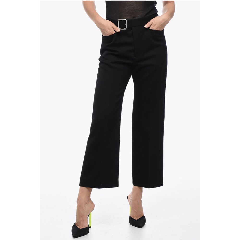 Jil Sander Grain de Poudre Wool Flared Pants with Belt