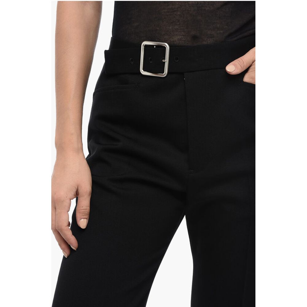 Jil Sander Grain de Poudre Wool Flared Pants with Belt - Image 3