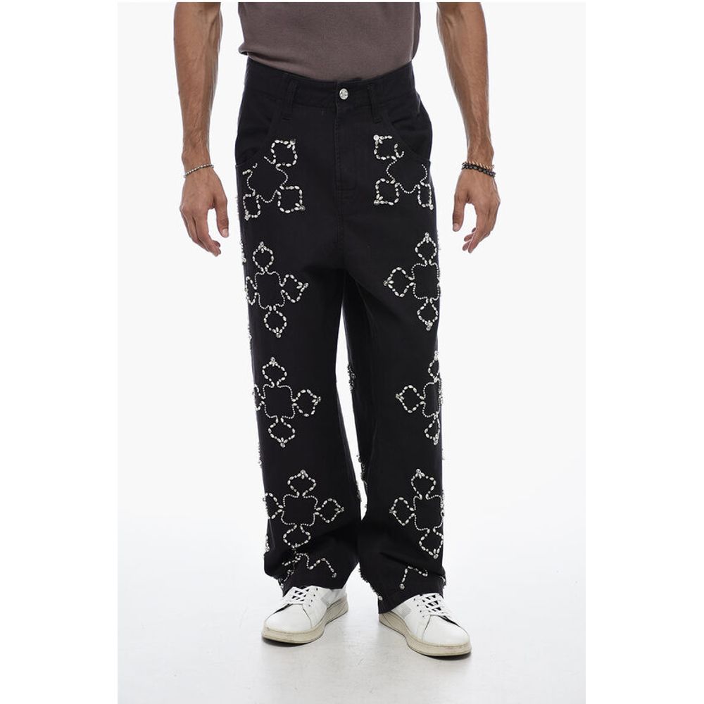 Bluemarble Stright Fit Pants With Rhinestones Detail