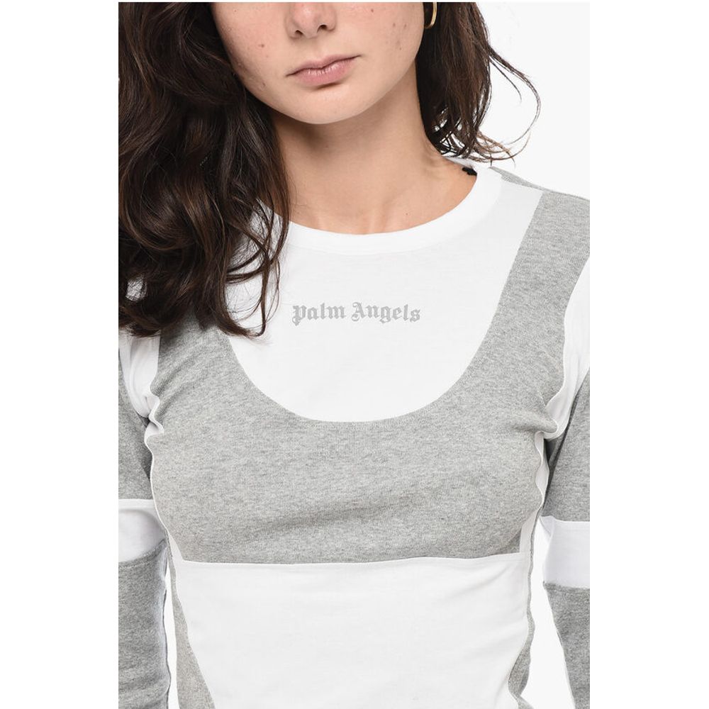 Palm Angels Long Sleeved CUT FITTED T-shirt With Contrasting Fabric - Image 3