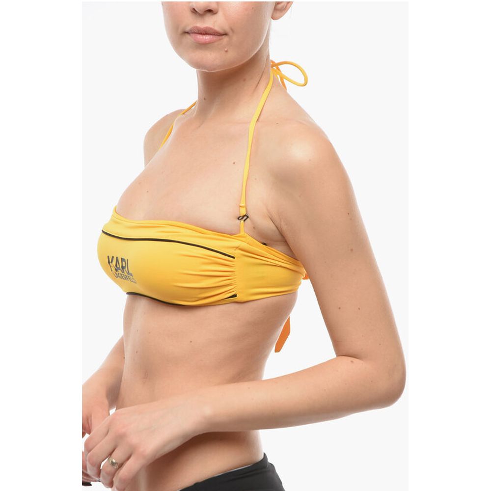 Karl Lagerfeld Solid Color Bandeau Bikini Top with Printed Contrasting Logo - Image 2