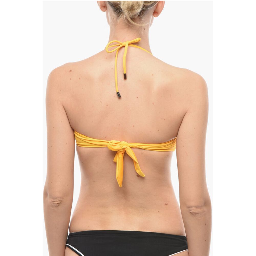 Karl Lagerfeld Solid Color Bandeau Bikini Top with Printed Contrasting Logo - Image 3