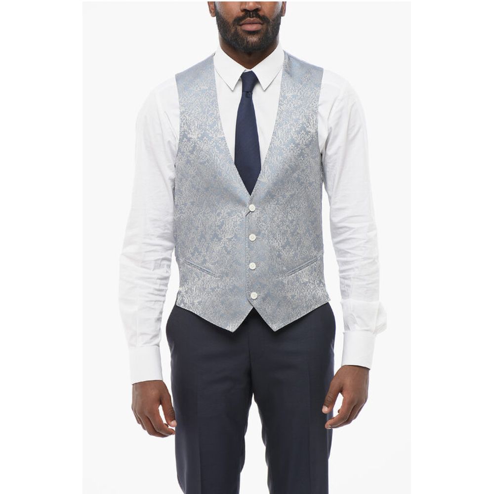 Corneliani Blended Silk Damasked Motif Vest with Half-Belt