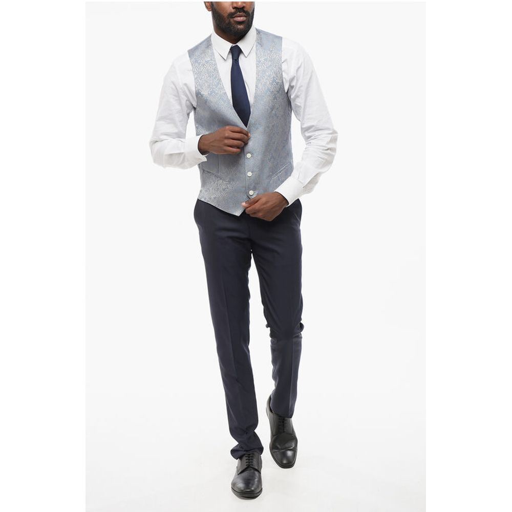 Corneliani Blended Silk Damasked Motif Vest with Half-Belt - Image 4