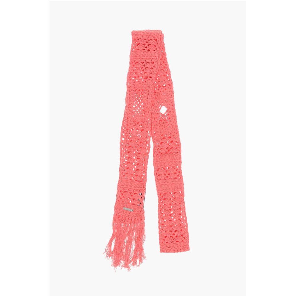 Dsquared² Solid Color Crochet Scarf with Fringes