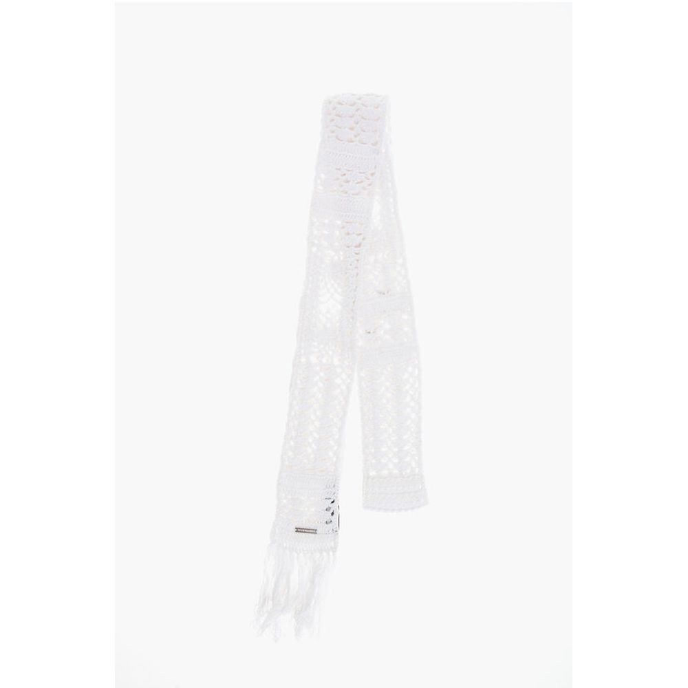 Dsquared² Solid Color Crochet Scarf with Fringes