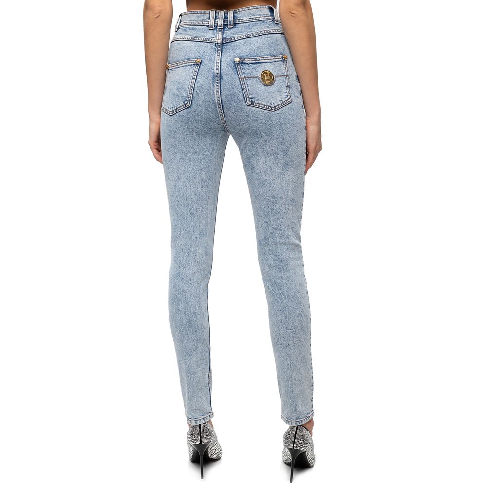 Balmain Blue Cotton Women's High-Waisted Jean - Image 2
