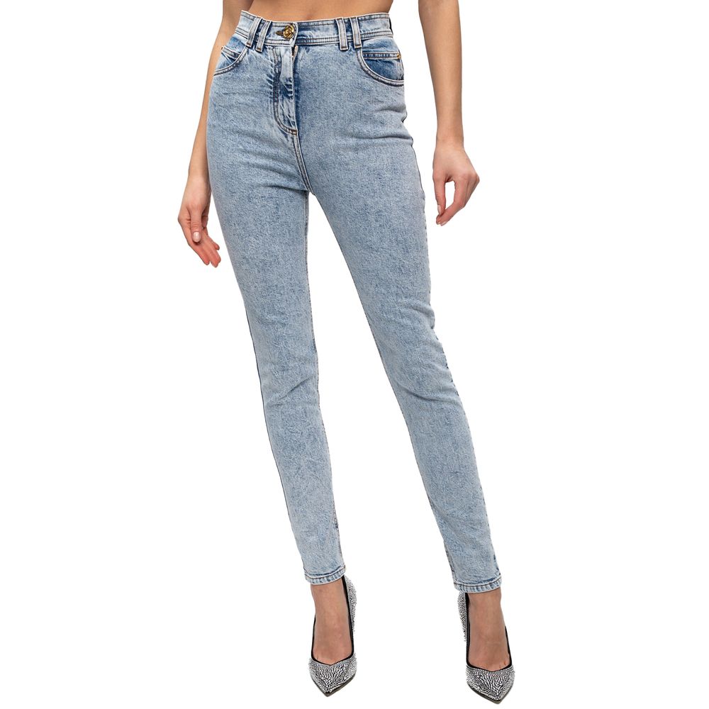 Balmain Blue Cotton Women's High-Waisted Jean - Image 3