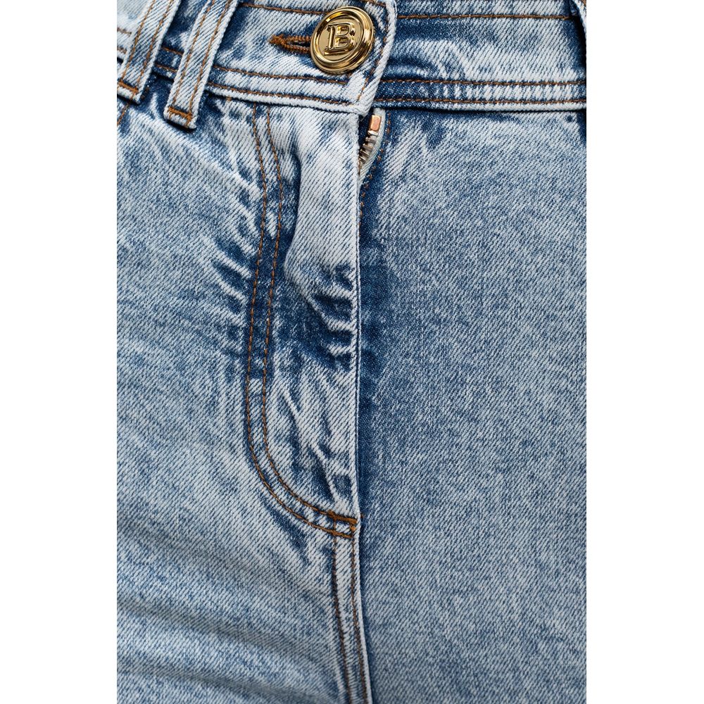 Balmain Blue Cotton Women's High-Waisted Jean - Image 4