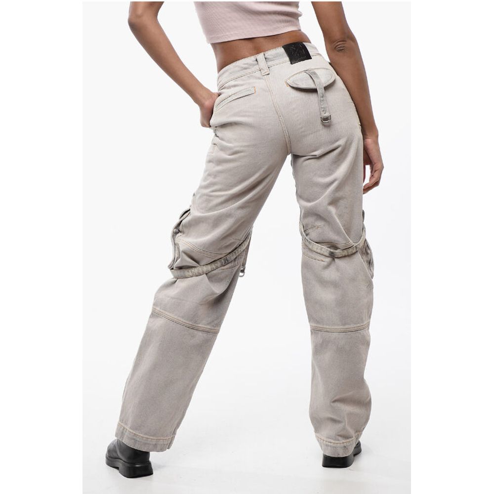 Off-White Bleached Effect Baggy Fit Cargo Pants with Harness-Style Det - Image 2