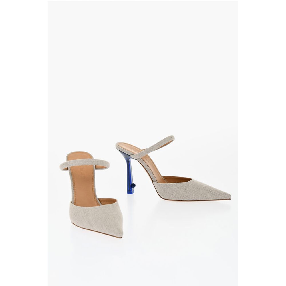 Off-White Pointed Linen Blend LOLLIPOP Mules Heel 11 cm