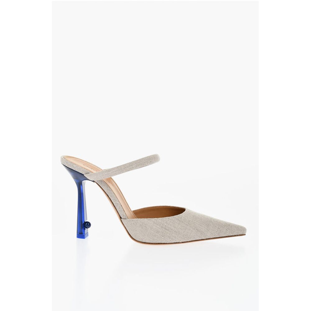 Off-White Pointed Linen Blend LOLLIPOP Mules Heel 11 cm - Image 3