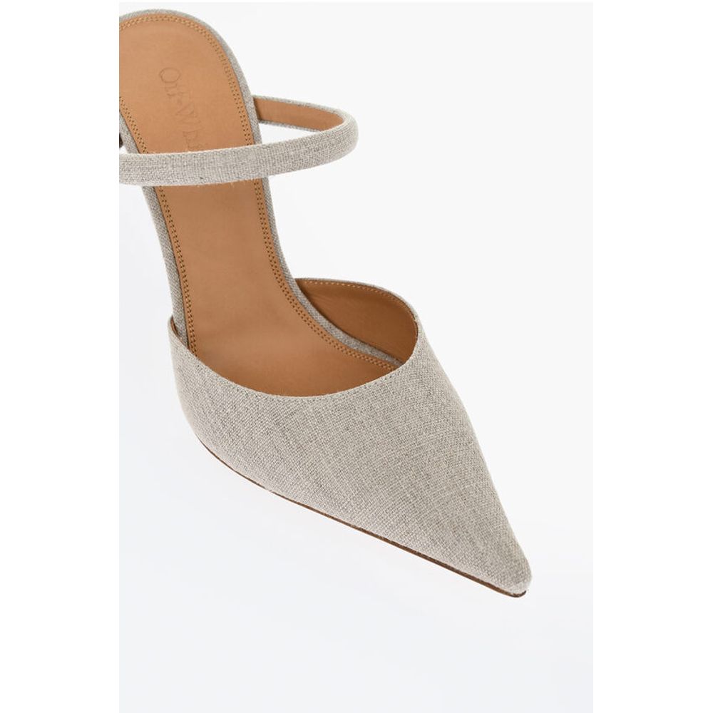Off-White Pointed Linen Blend LOLLIPOP Mules Heel 11 cm - Image 4