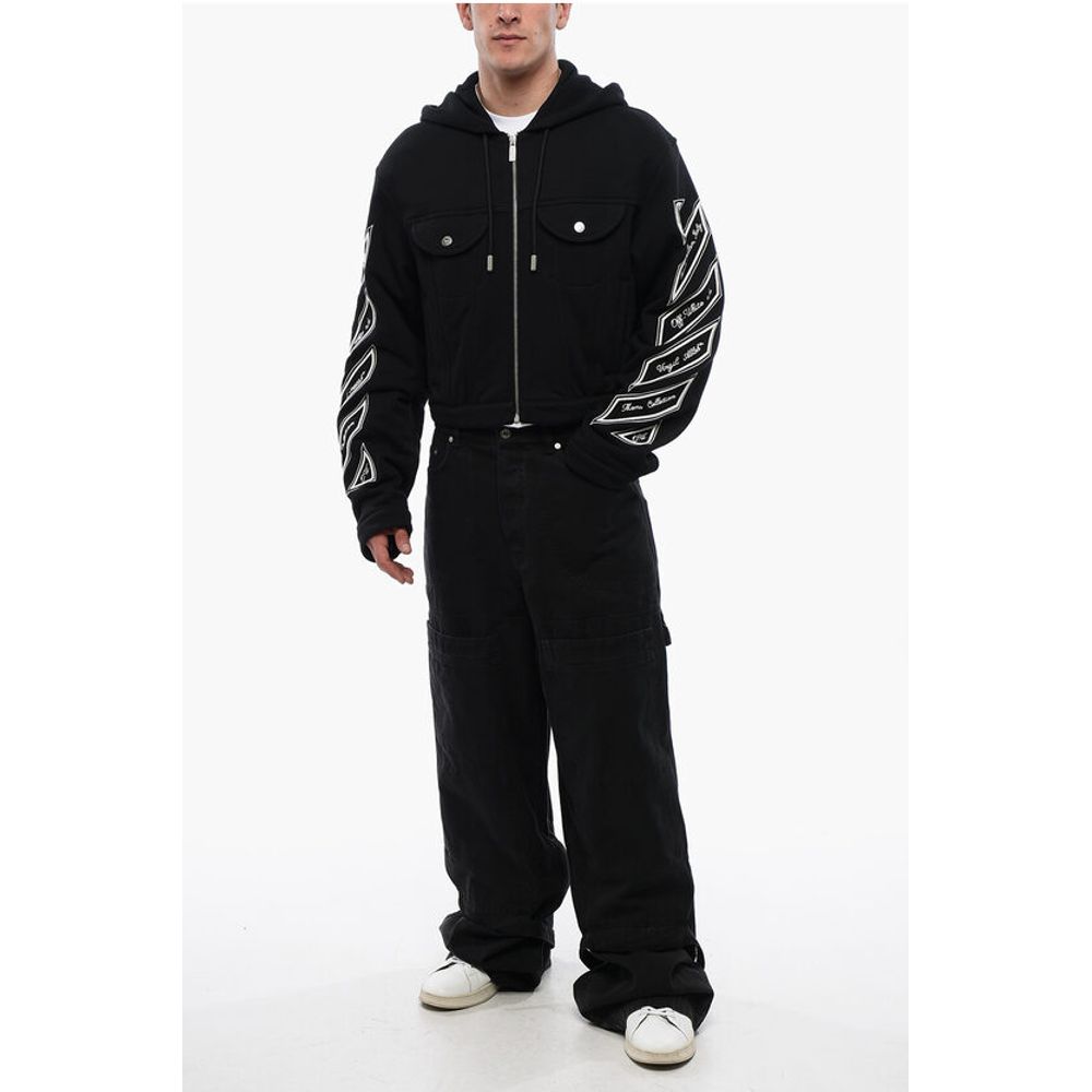 Off-White Front Ziped VARSITY DIAG Hoodie with Utility Pockets - Image 4