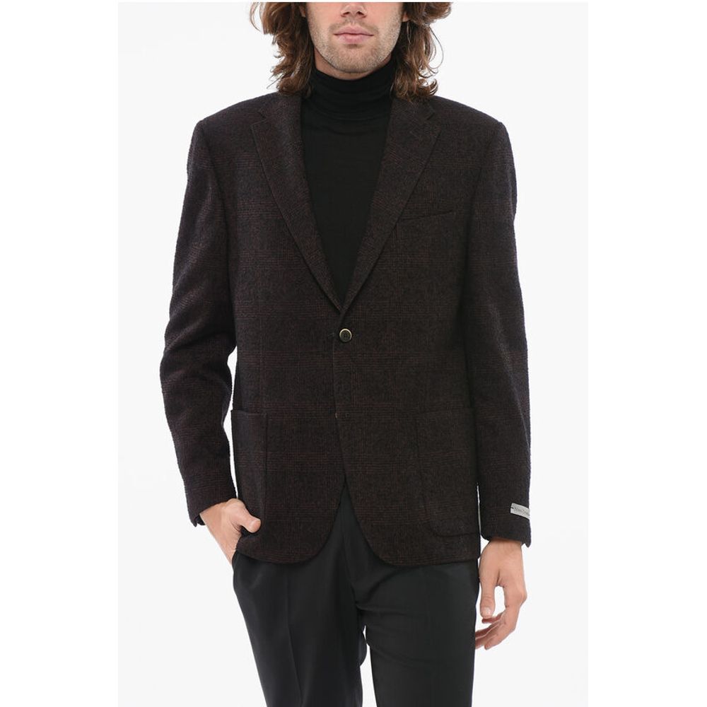 Nino Danieli Blended Wool Blazer with Fuzzy Glen Plaid Motif