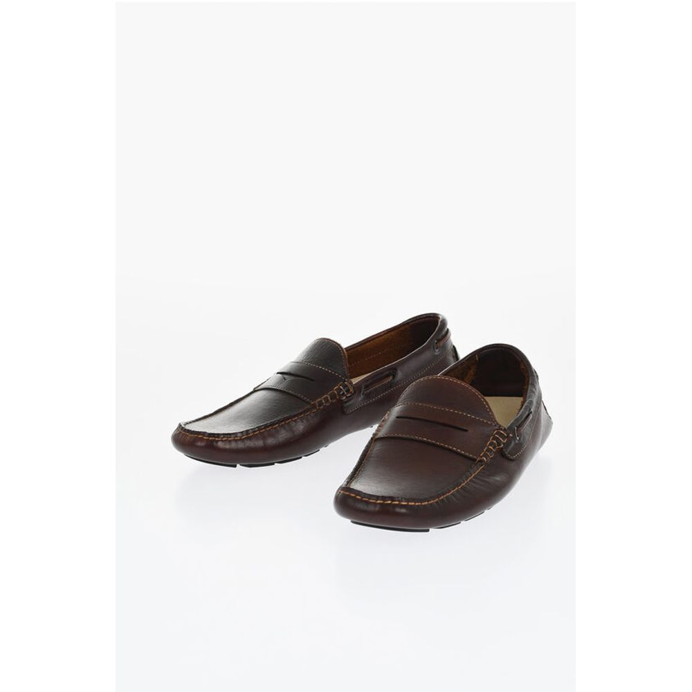 Corneliani Solid Color Leather Penny Loafers