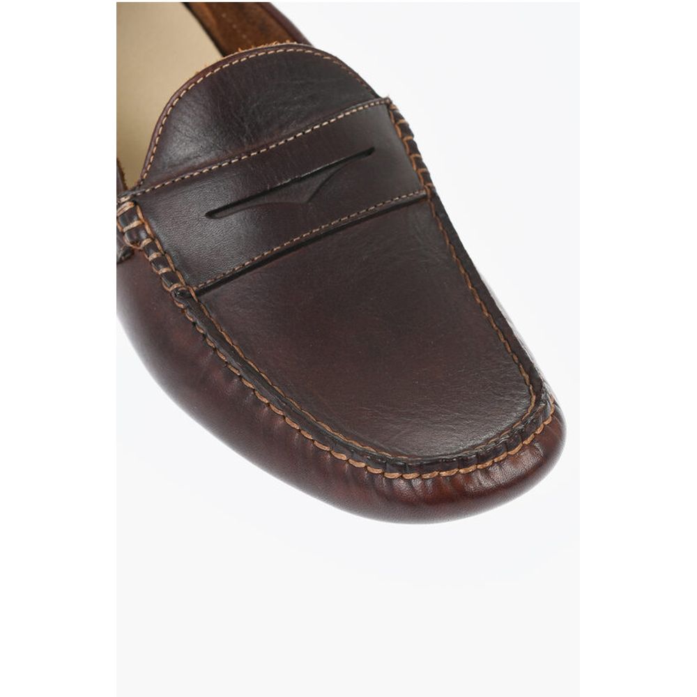 Corneliani Solid Color Leather Penny Loafers - Image 4