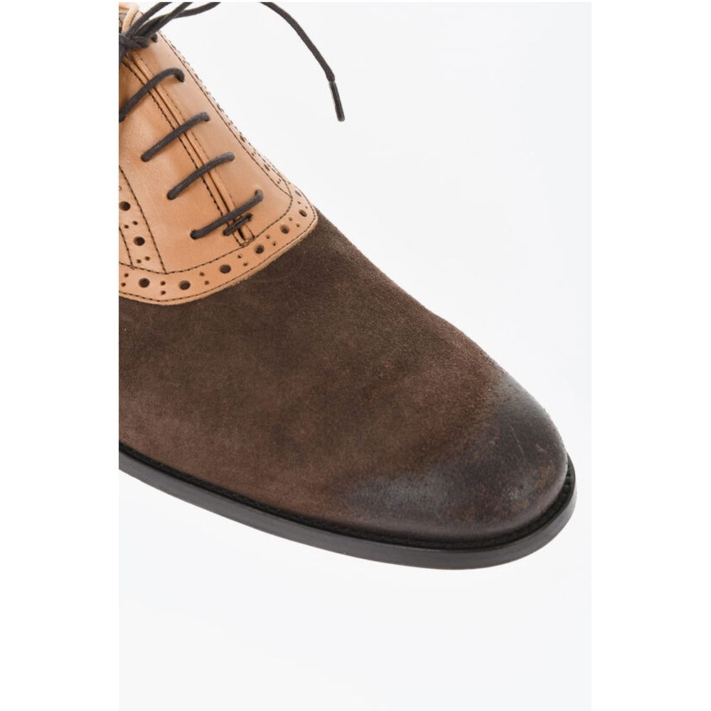 Corneliani Suede and Leather Quarter Brogues Oxford Shoes - Image 4