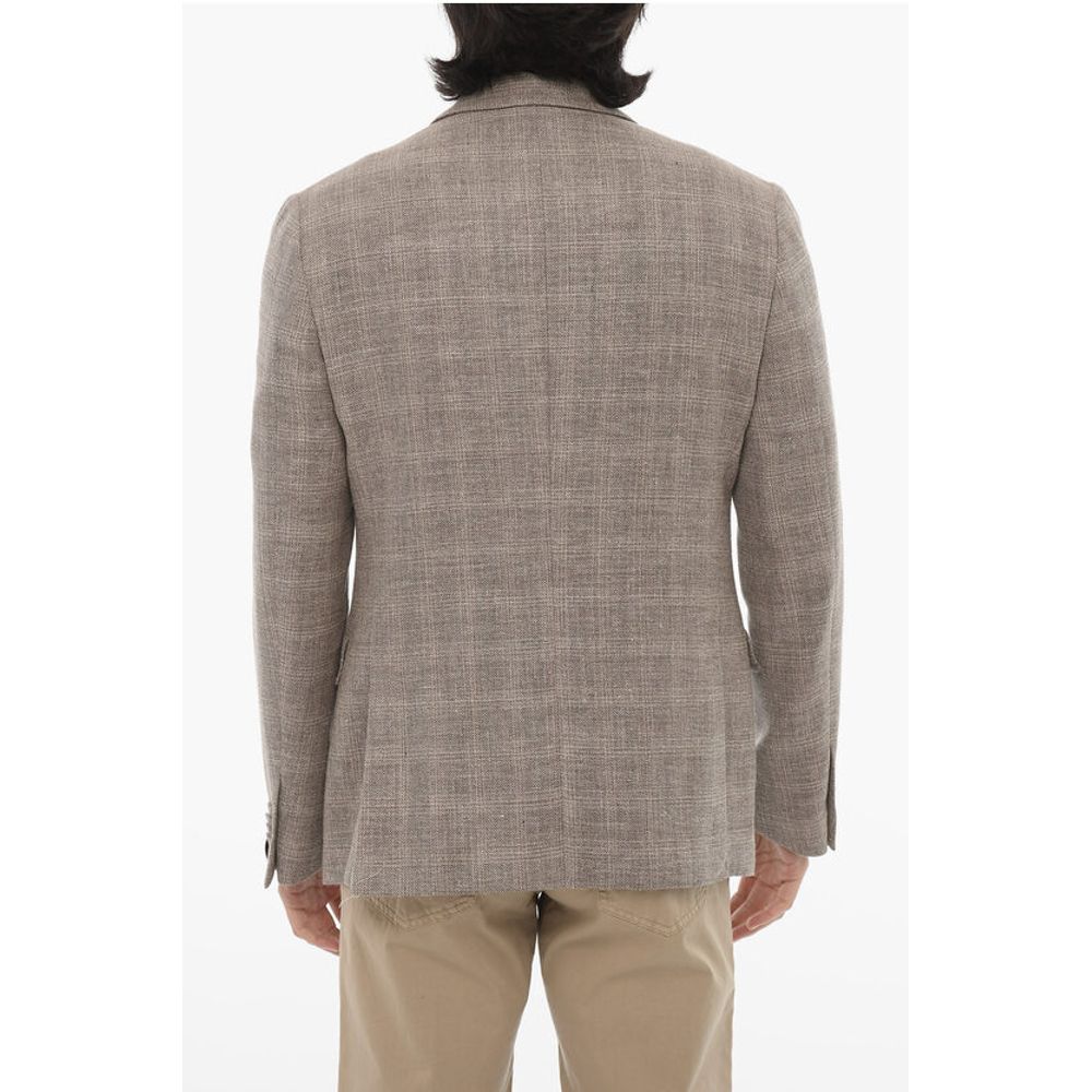 Corneliani Virgin Wool and Linen Half Lined 2-Buttons Blazer with Flap - Image 2