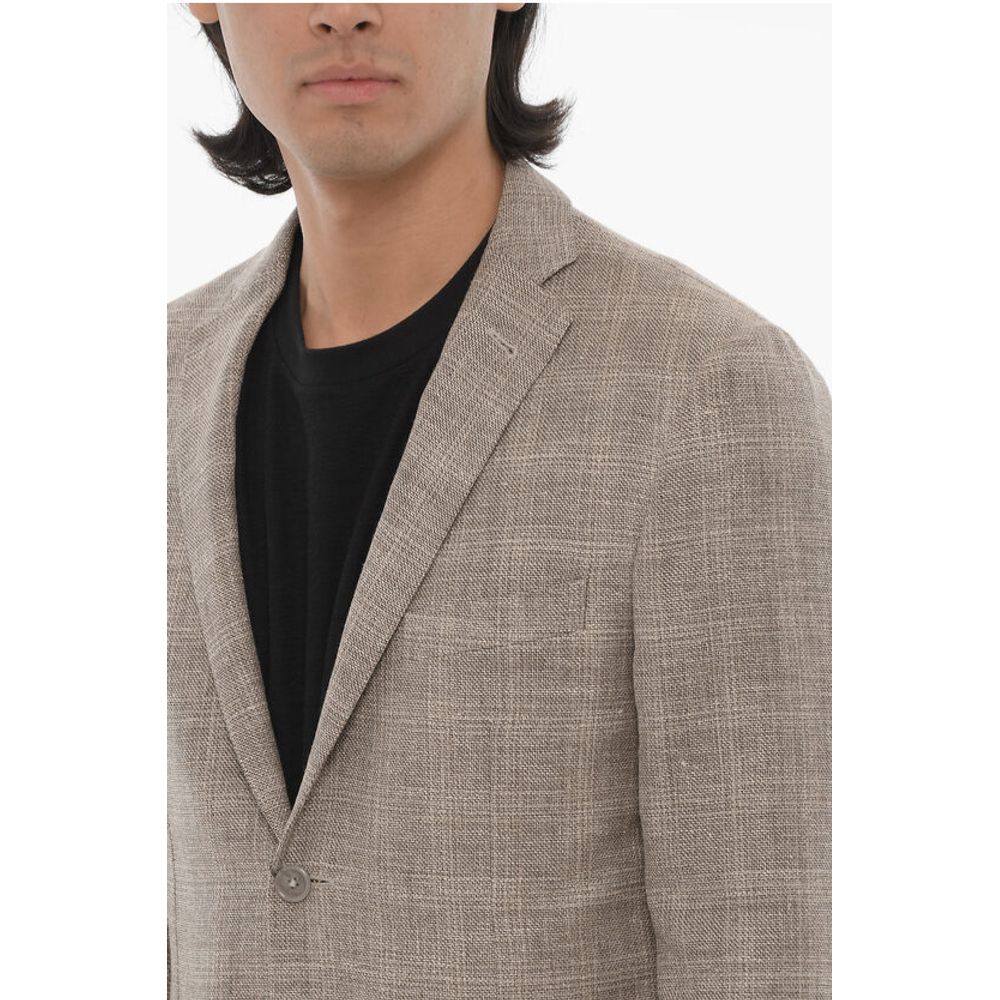 Corneliani Virgin Wool and Linen Half Lined 2-Buttons Blazer with Flap - Image 3